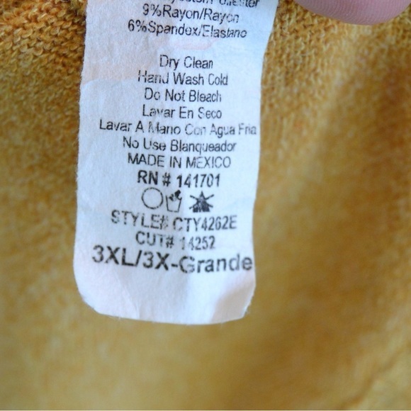 1.4.3. Story Knit French Terry Golden Mustard Balloon Sleeve V Neck Top, Size 3X - Picture 6 of 6